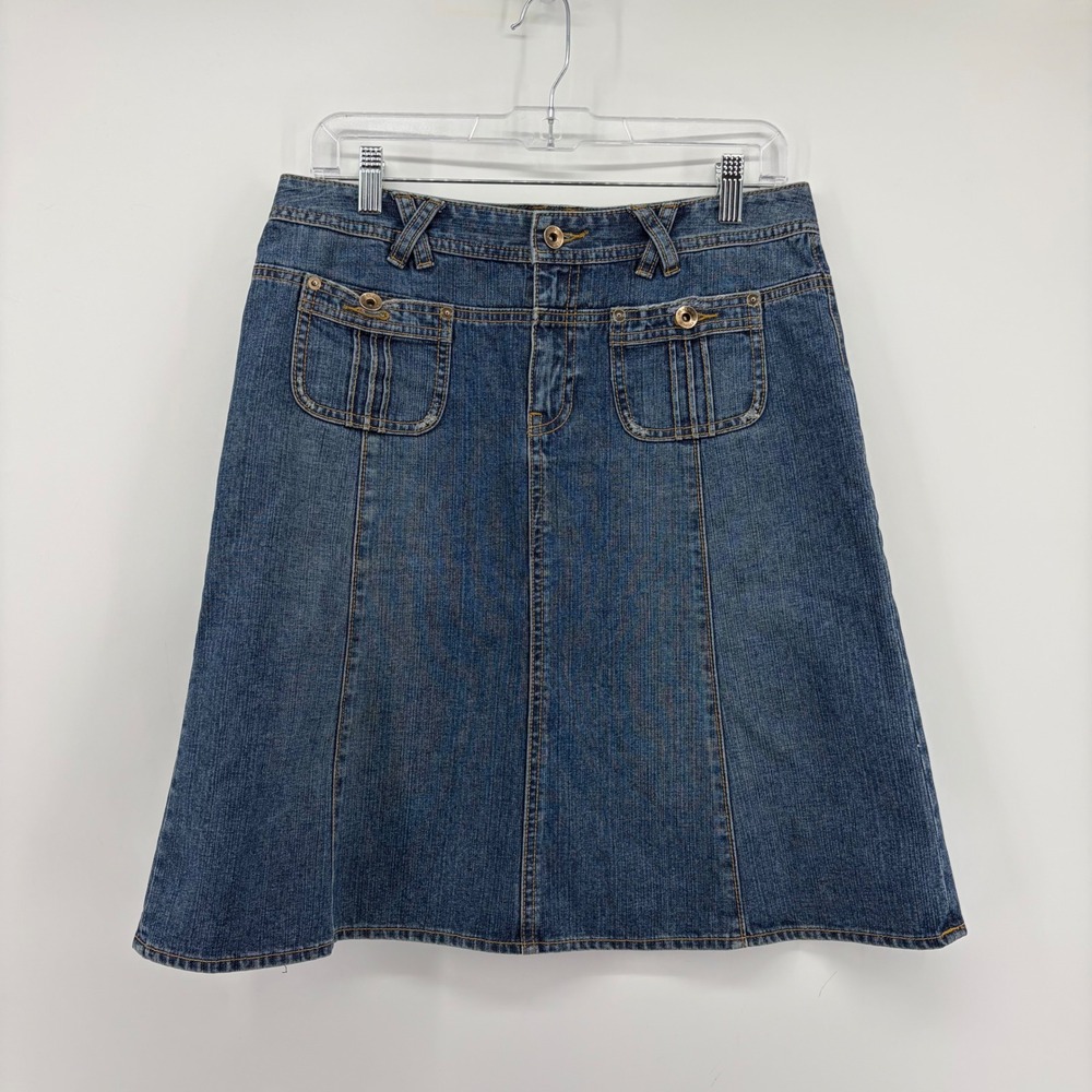 Banana Republic Womens 6 Blue Denim Skirt A-Line Patch Pocket Utility Y2K 90s